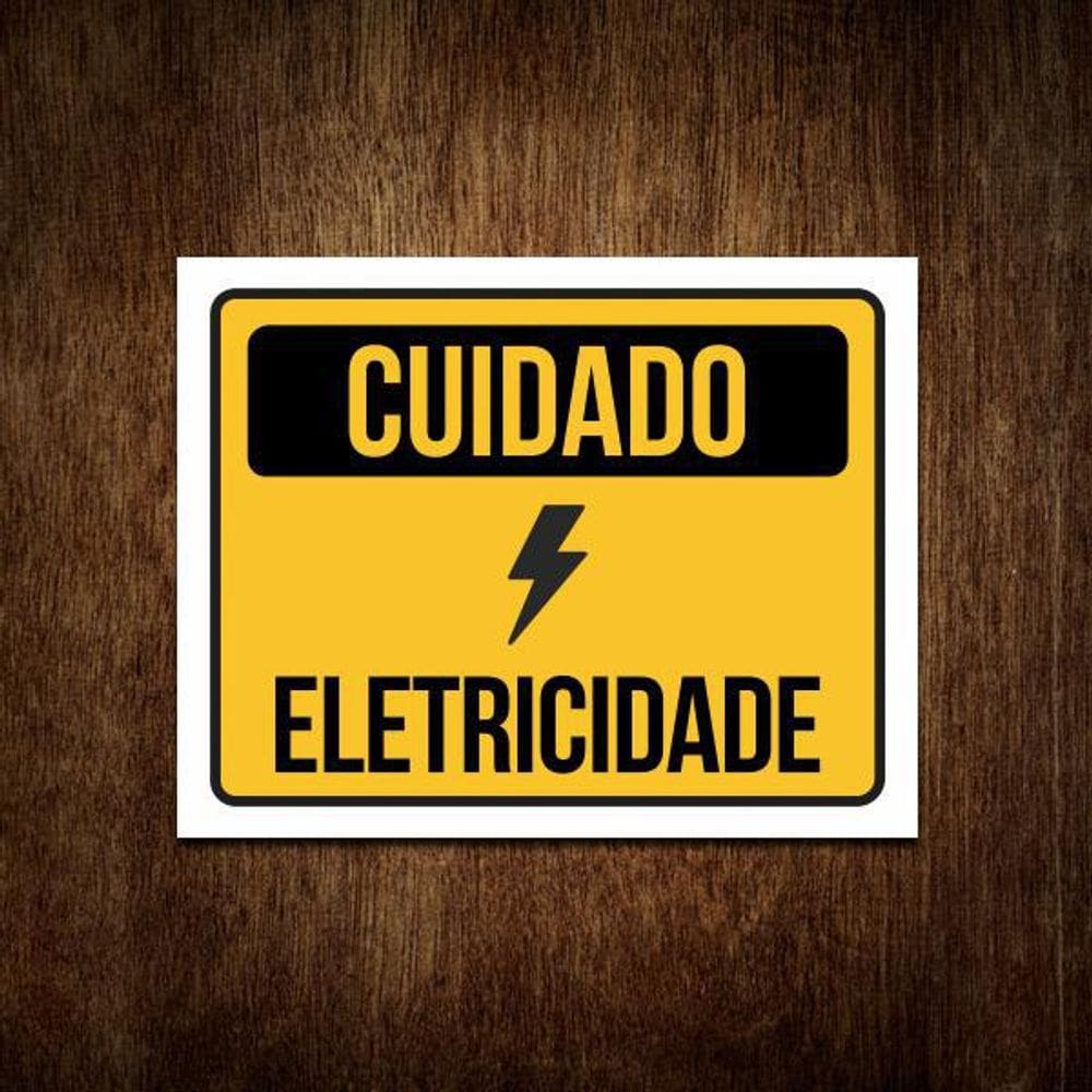 Placa De Sinalização Amarela Cuidado Eletricidade