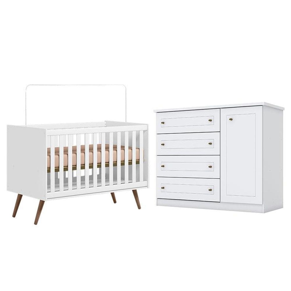 Berço Americano Q Encanto 3820 Retrô Branco Acetinado - Qmovi e Cômoda Infantil Americano Branco HP - Henn