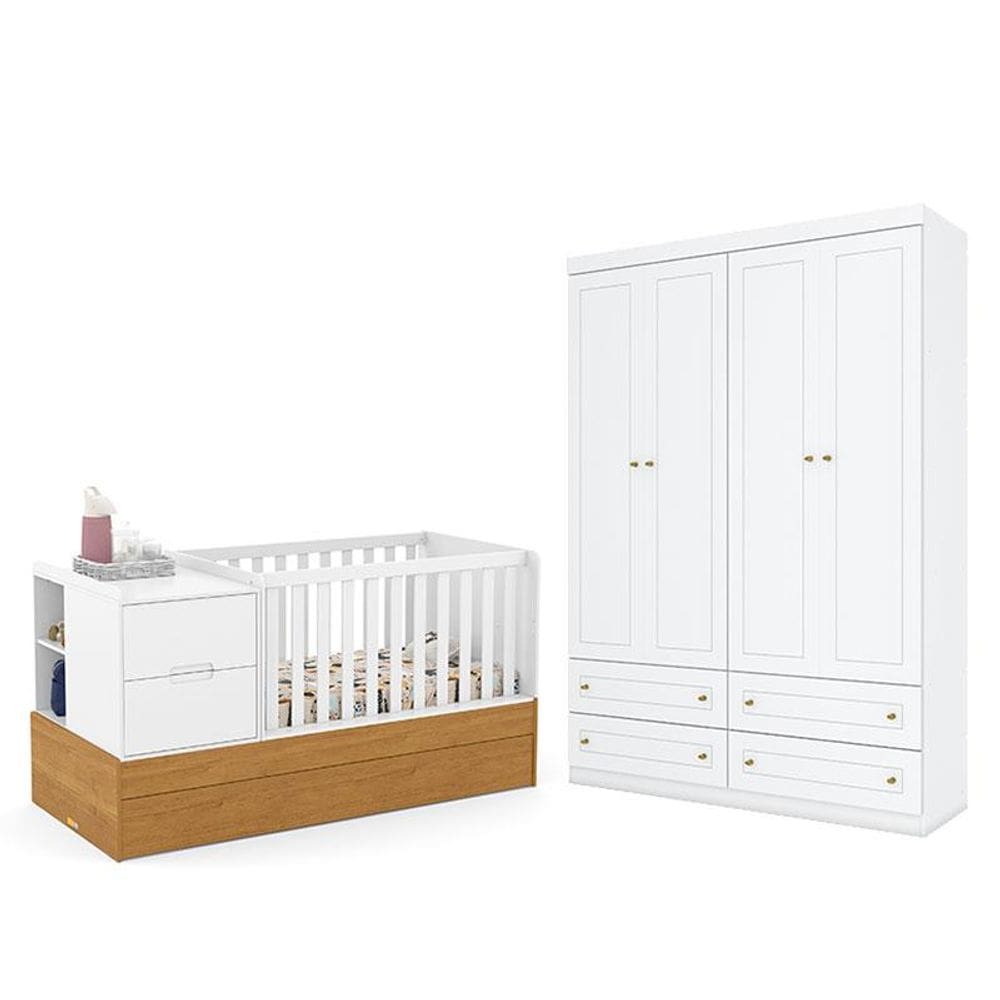 Berço Americano Multifuncional Formare Branco Freijó - MaticeGuarda Roupa Infantil Americano 4 Porta Branco HP- Henn