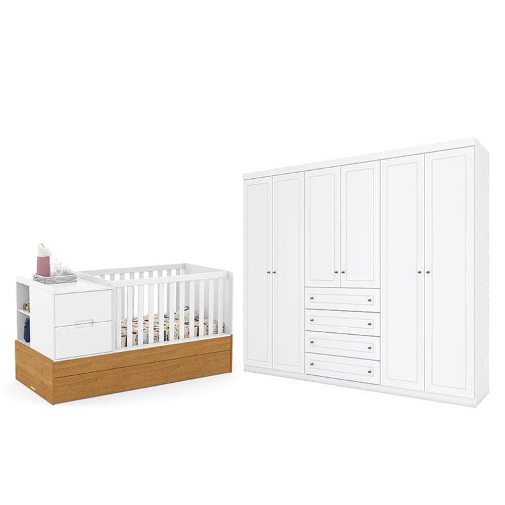 Berço Americano Multifuncional Formare Branco Freijó - Matice Guarda Roupa Casal Americano 6 Portas Branco HP- Henn