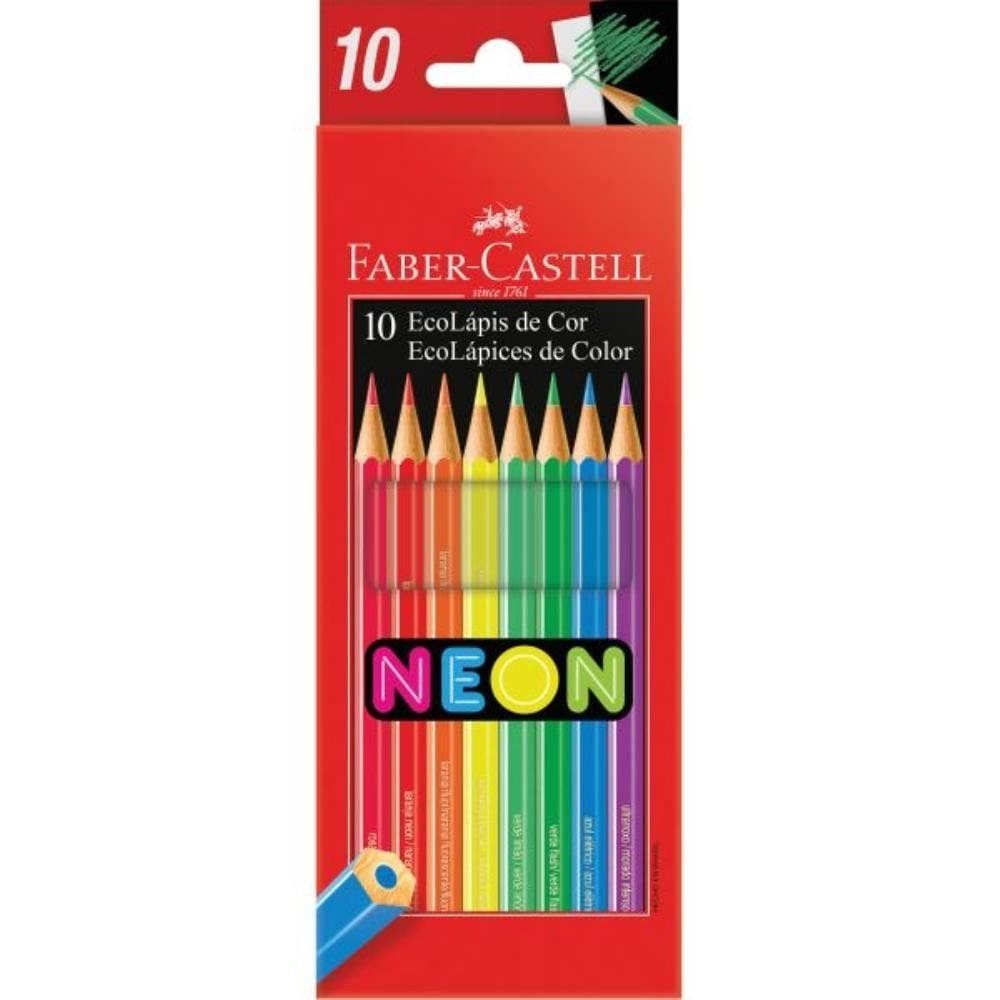 Lápis de Cor Sextavado EcoLápis 10 Cores Neon Faber-Castell