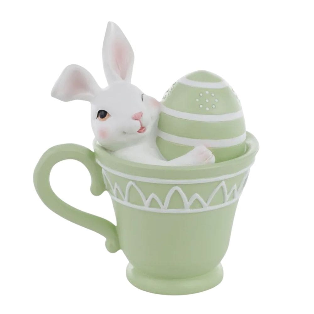 Coelho De Pascoa Tea Party Na Caneca Verde 15cm 1Unid