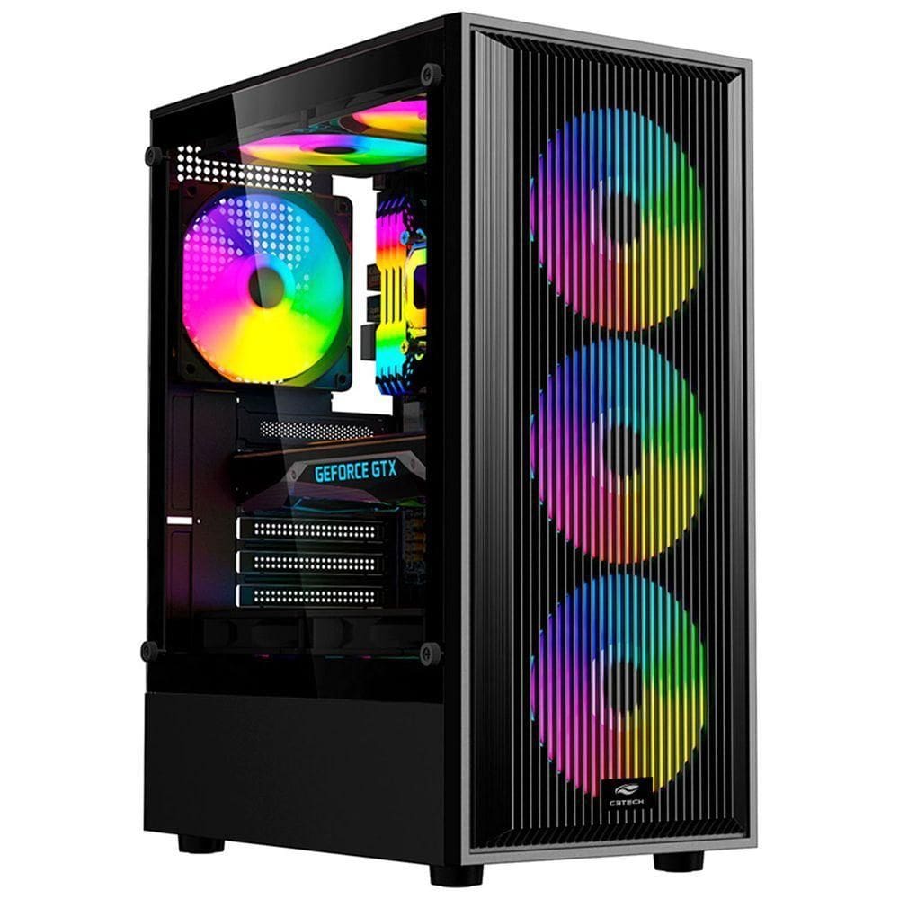 Gabinete Gamer C3tech Mt-g120bk, Lateral Em Vidro, Filtro Anti-poeira, Usb 3.0, Micro Atx - Preto