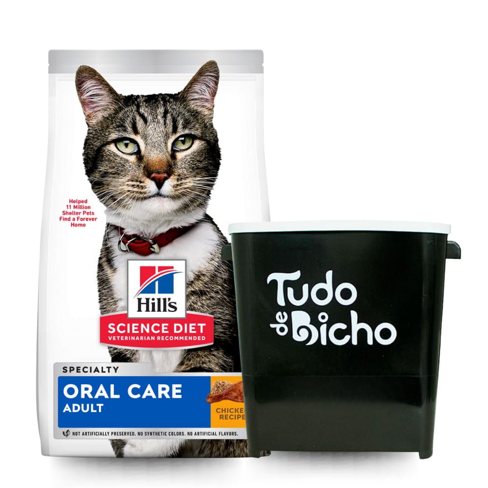 Racao Hills Science Diet Gatos Adultos Oral Care 1.5Kg + Porta Racao Tudo De Bicho 6Kg
