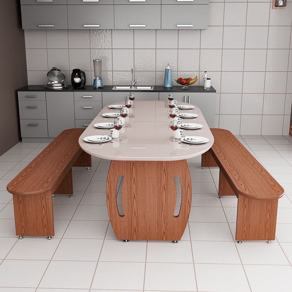 Conjunto Mesa e Bancos Oval Moderno para Cozinha e Sala de Jantar