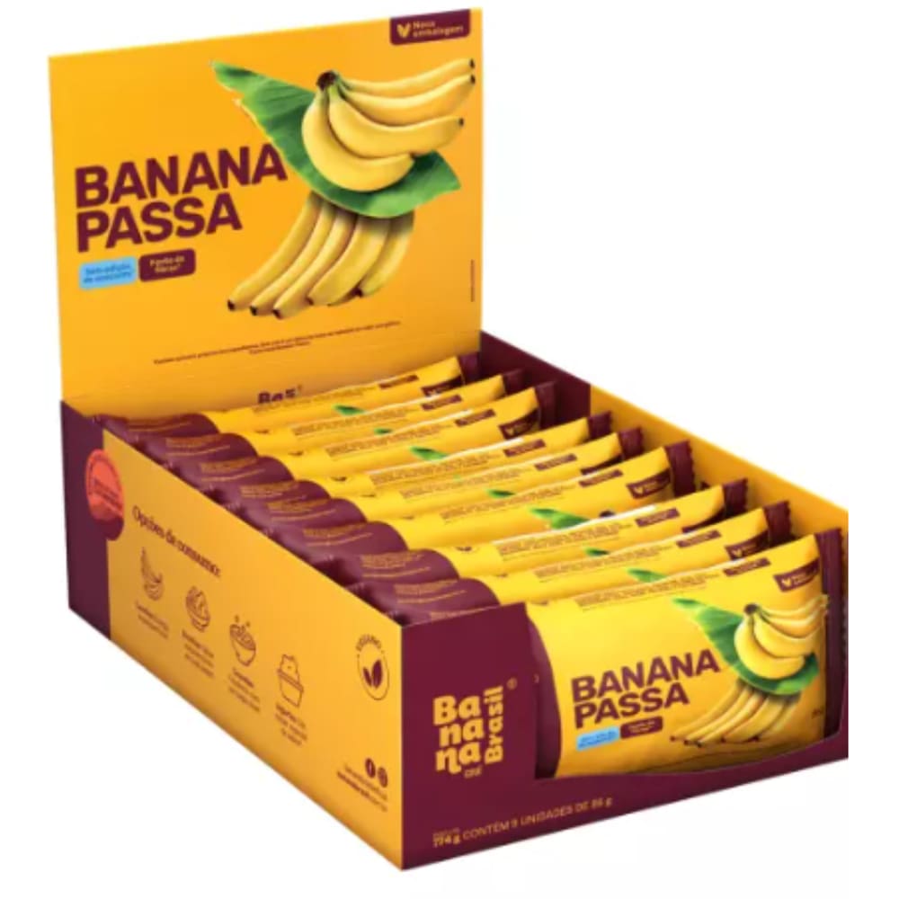 Banana Passa caixa 774g com 9 unidades de 86g - 100% natural - sem edição de açúcar