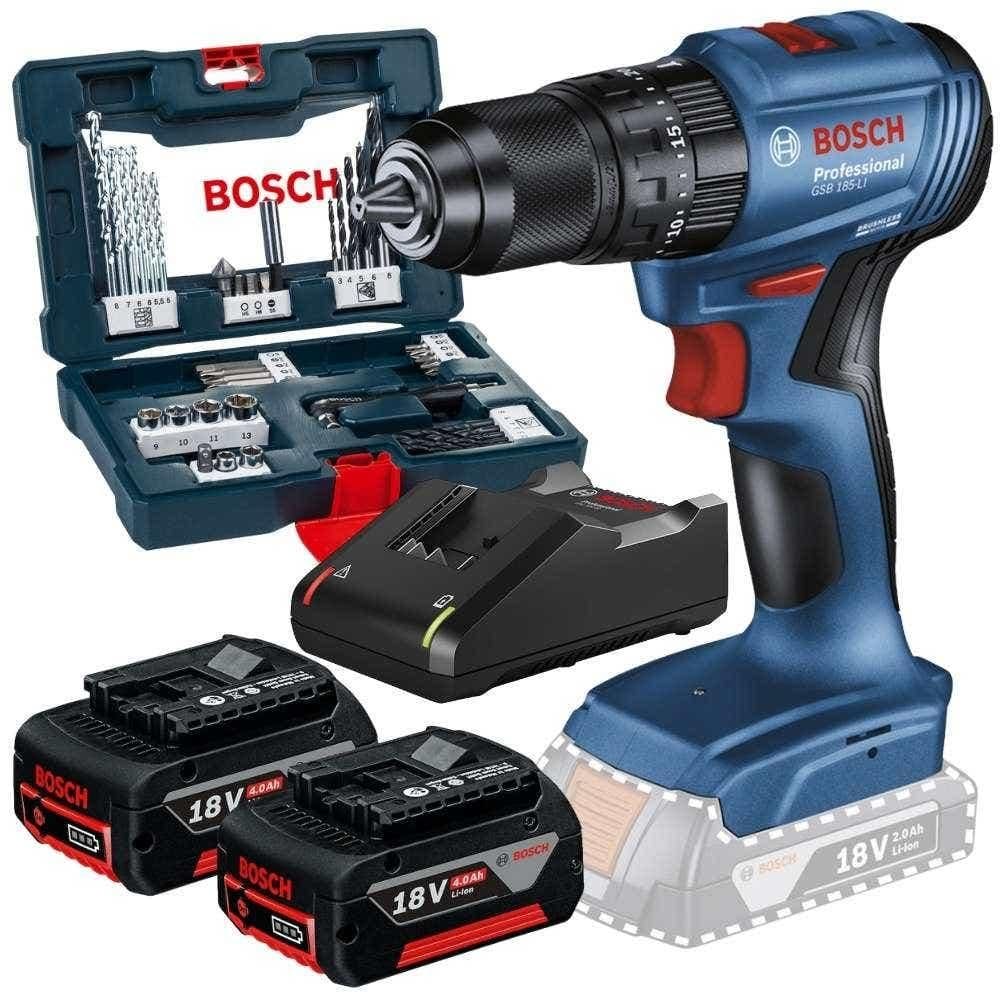 Parafusadeira de Impacto 65NM Brushless com 2 Baterias 4,0AH Carregador Bivolt e Estojo 41 Peças BOSCH