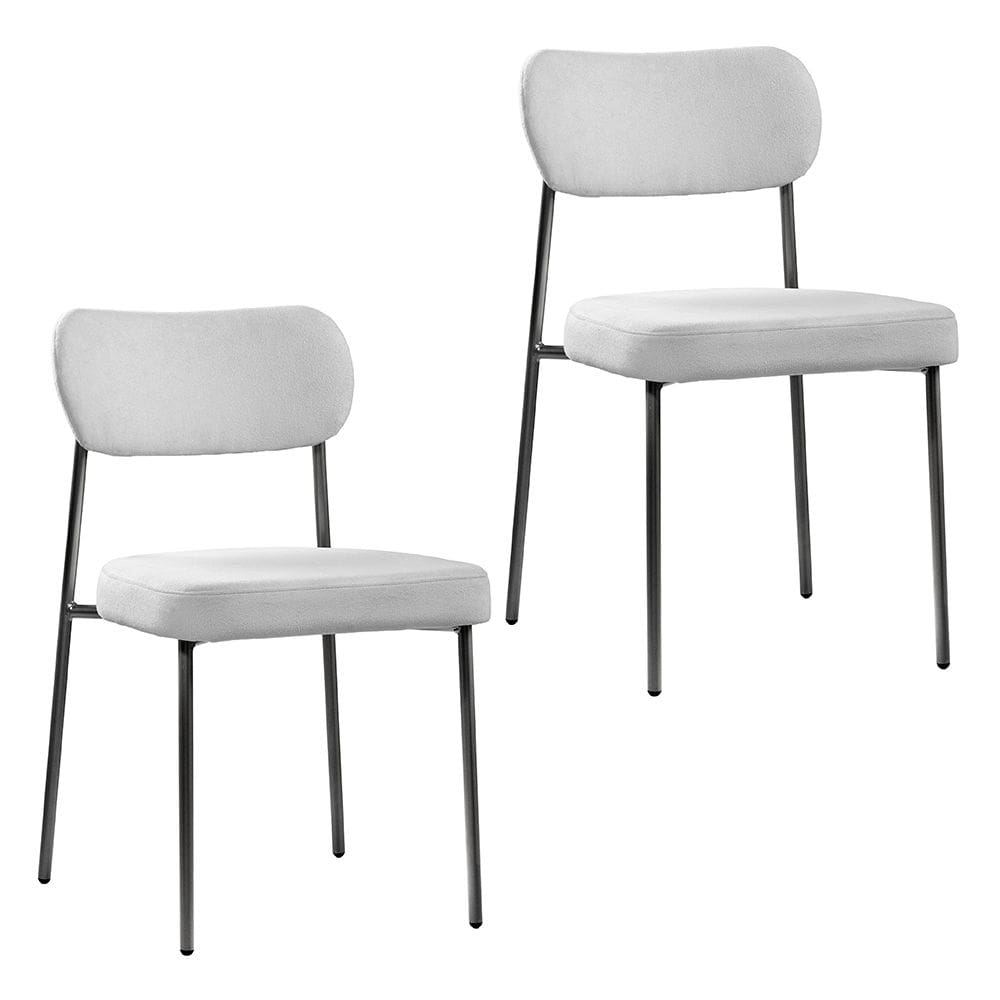 Kit 02 Cadeiras Sala de Jantar Lavínia Estofada Base Preto Bouclê Cinza - Desk Design