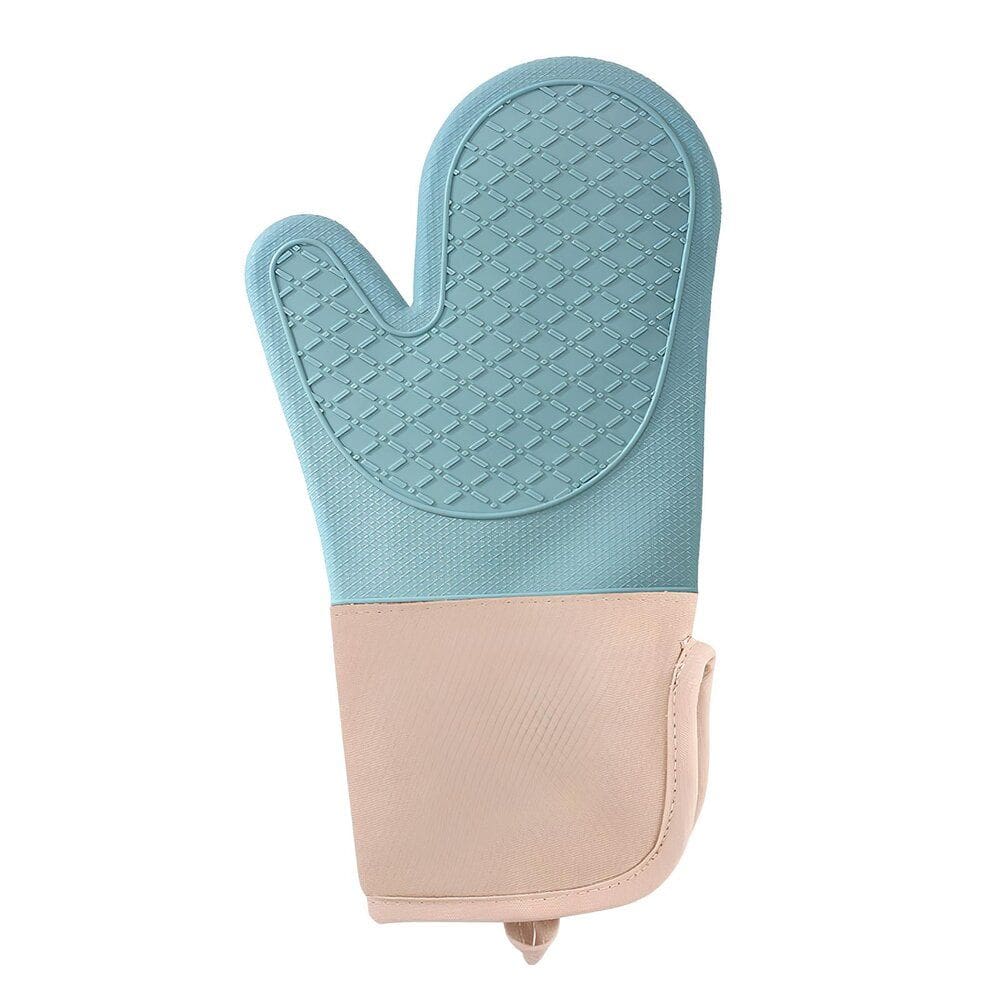 Luva Térmica de Silicone Azul com Forro de Algodão - Proteção Contra Calor e Conforto na Cozinha