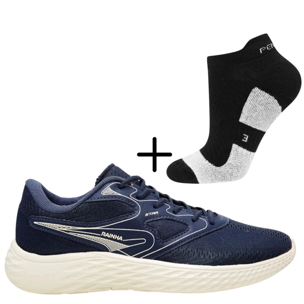Kit 01 Tênis De Corrida Rainha Star Caminhada Esportivo+ 01 Meia Penalty Esportiva Movimento