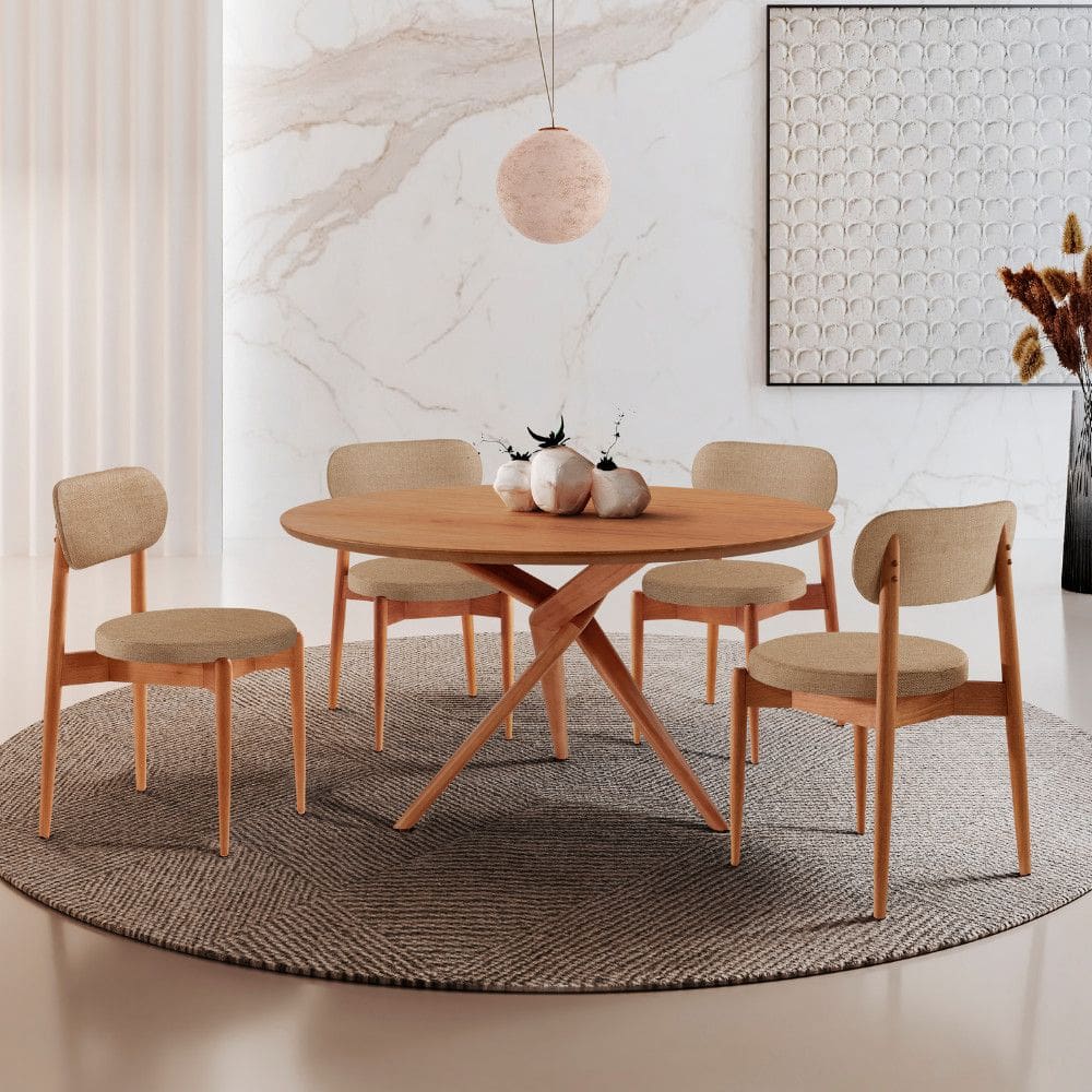 Sala de Jantar Mesa Ballare 120cm Tampo Redondo com 4 Cadeiras Ballare Soft