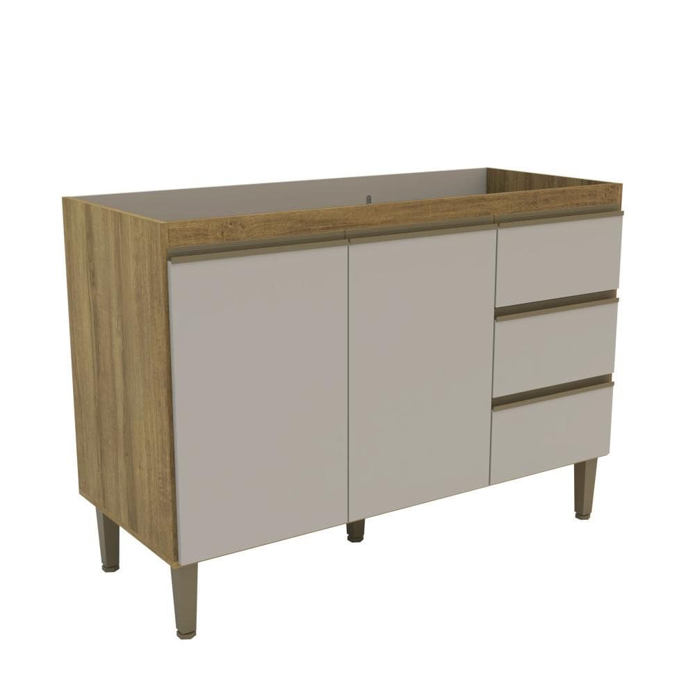 Balcão para Pia 120cm 2 Portas 3 Gavetas Sem Tampo Margarida Cor Marrom/Arenas - Mademóvel