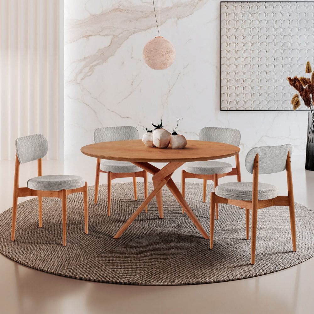 Sala de Jantar Mesa Ballare 120cm Tampo Redondo com 4 Cadeiras Ballare Soft Moderna Mobilia