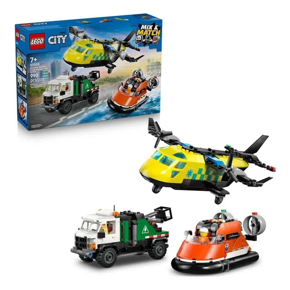 Lego 60505 City Conjunto De Avião ,Caminhão-Reboque e Aerobarco Hovercraft – Mix E Match misturar e combinar  – 990 peça