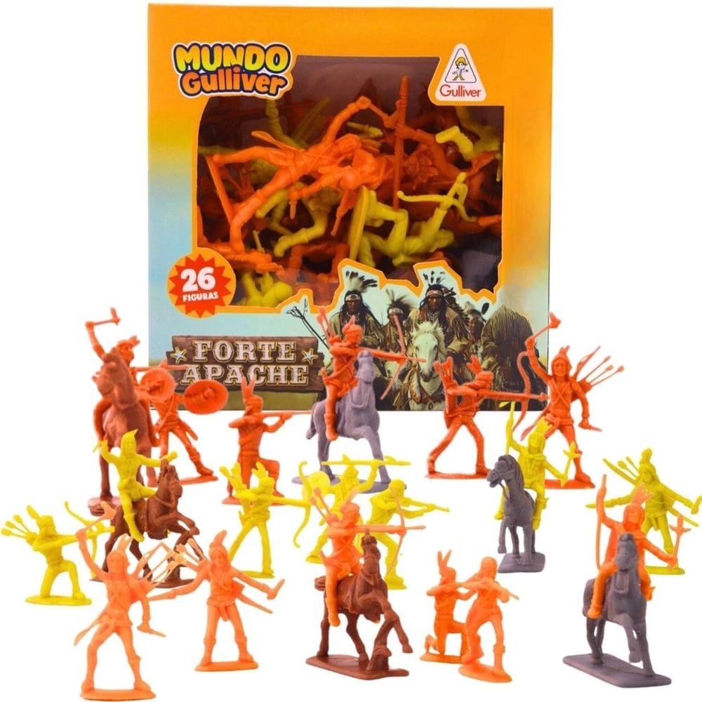 Brinquedo Miniaturas Forte Apache 26 Figuras Índios e Cavalos - Guliver 0962