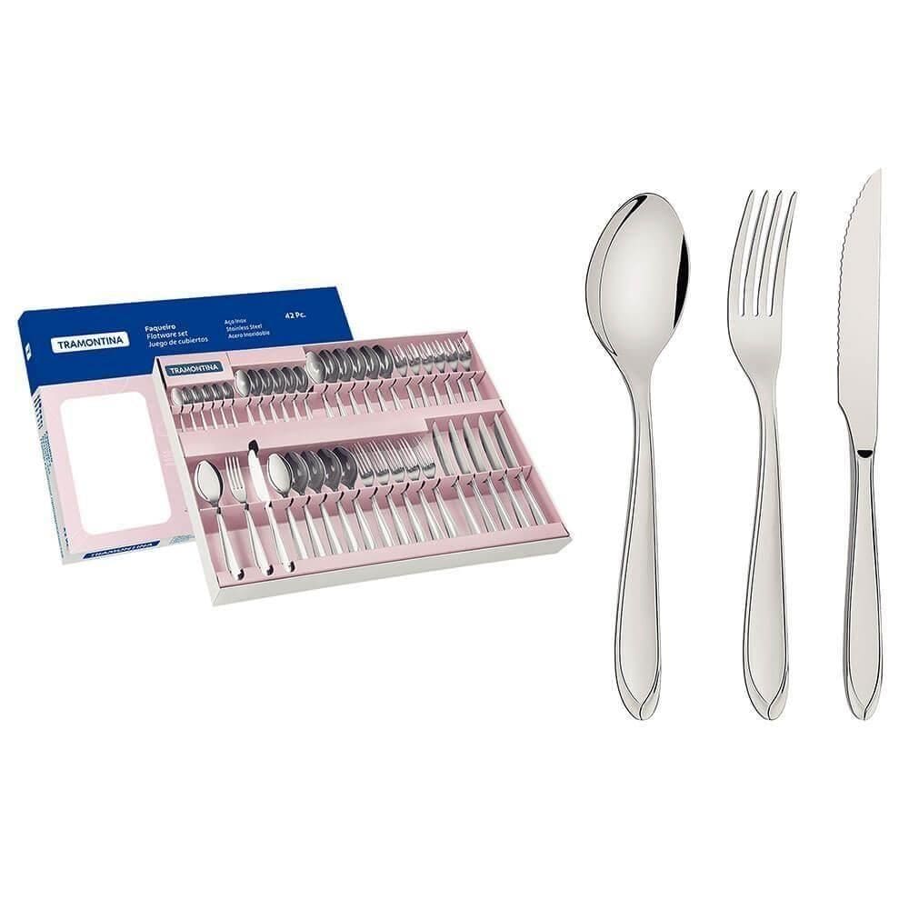 Faqueiro Tramontina Laguna Aço Inox Com Facas Para Churrasco Acabamento Em Brilho 42 Peças 66906774