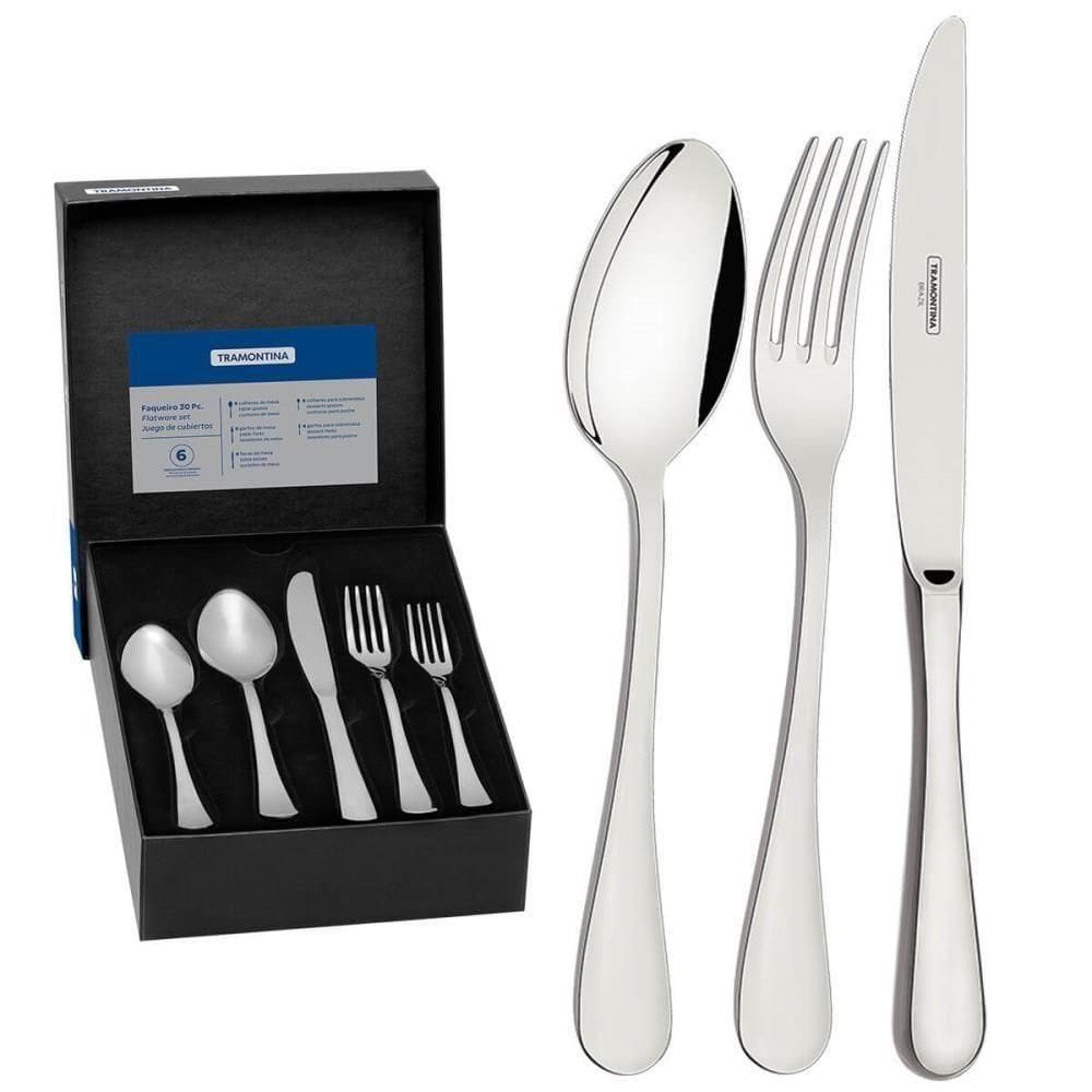 Faqueiro Tramontina Classic Em Aço Inox Facas De Mesa Forjadas Acabamento Brilho 30 Peças