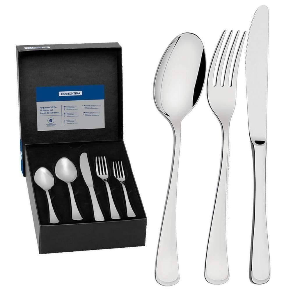 Faqueiro Tramontina Mônaco Em Aço Inox C- Facas De Mesa Forjadas Acabamento Brilho 30 Peças 66917190