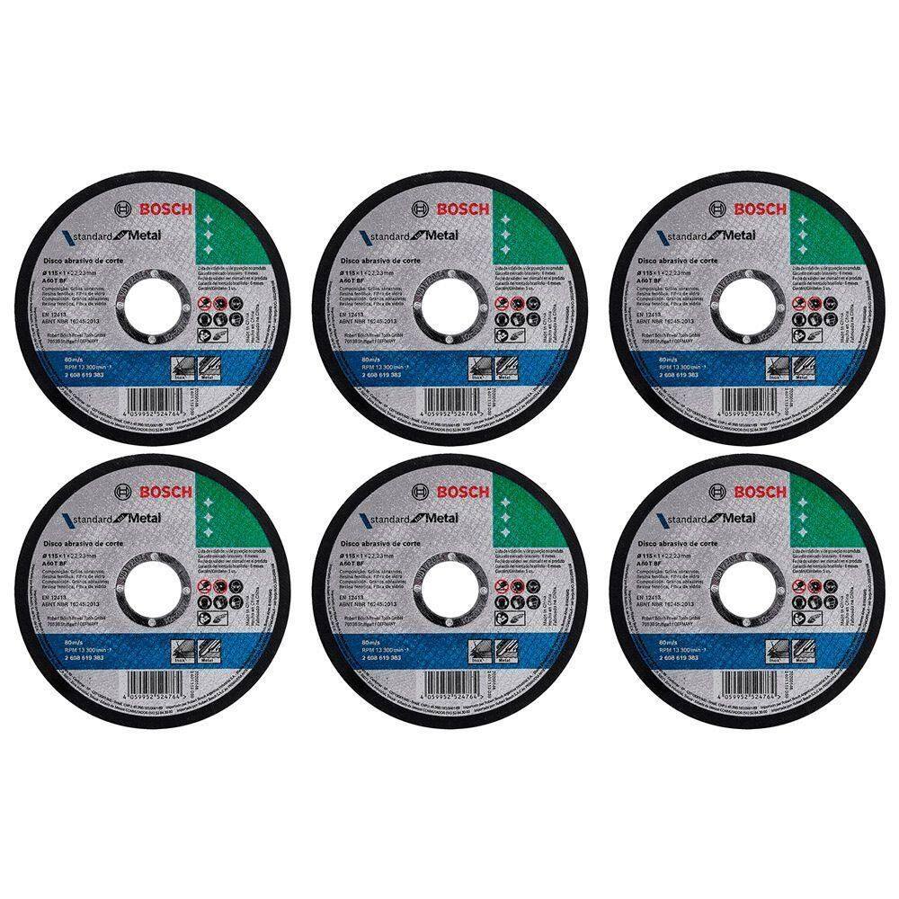 Kit 06 Discos De Corte Para Esmerilhadeira Inox 4.1/2 7/8 Standard Reto Profissional - Bosch