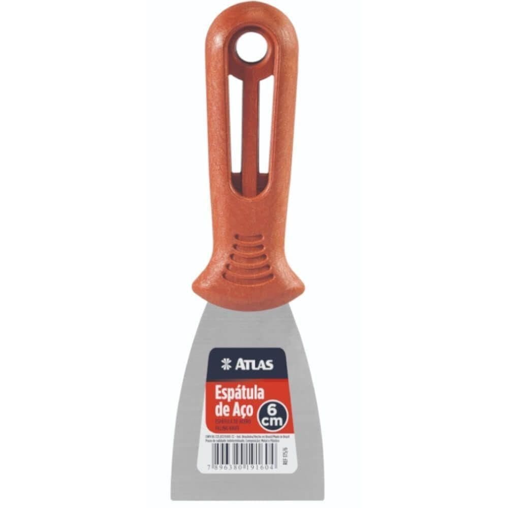 Espátula de Aço 6cm Carbono com Cabo de Plástico 175-6 Pincéis Atlas Espátula de Aço Carbono Com