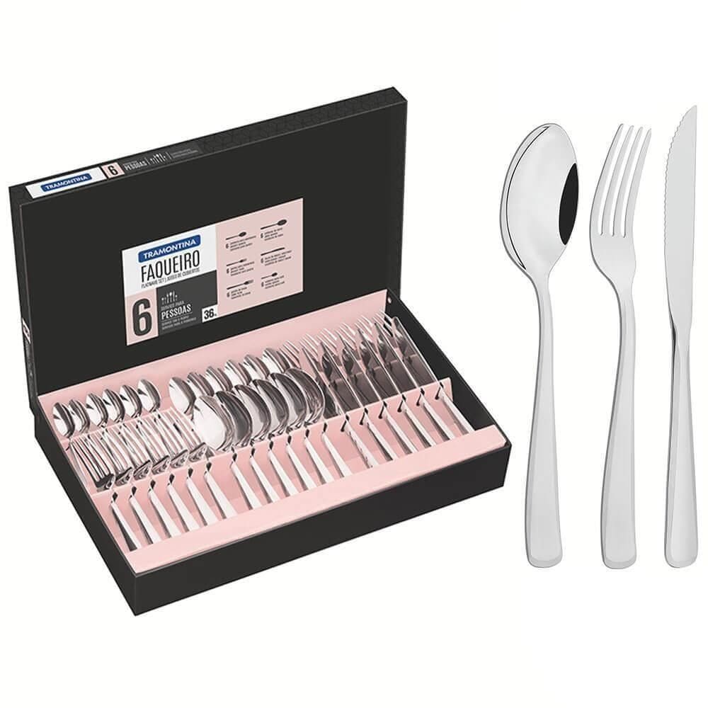 Faqueiro Tramontina Pacific Aço Inox C- Facas De Churrasco Brilho E Detalhes No Cabo 36 Pçs 66962134