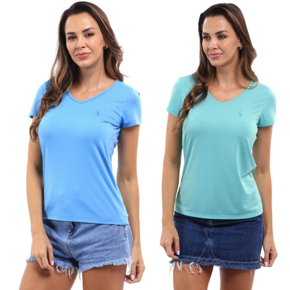 Kit 2 Camiseta Feminina Dia A Dia Gola V Academia