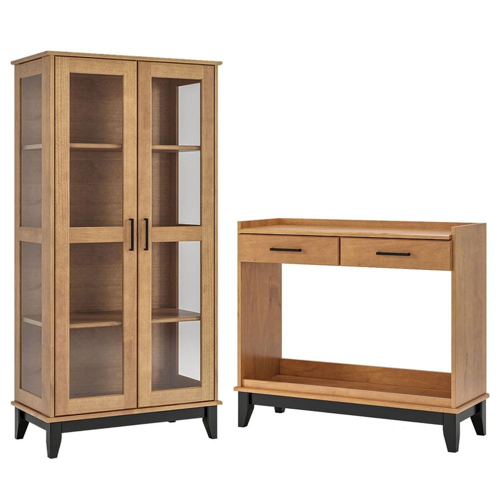 Kit Cristaleira e Aparador 100% Madeira Maciça Noble