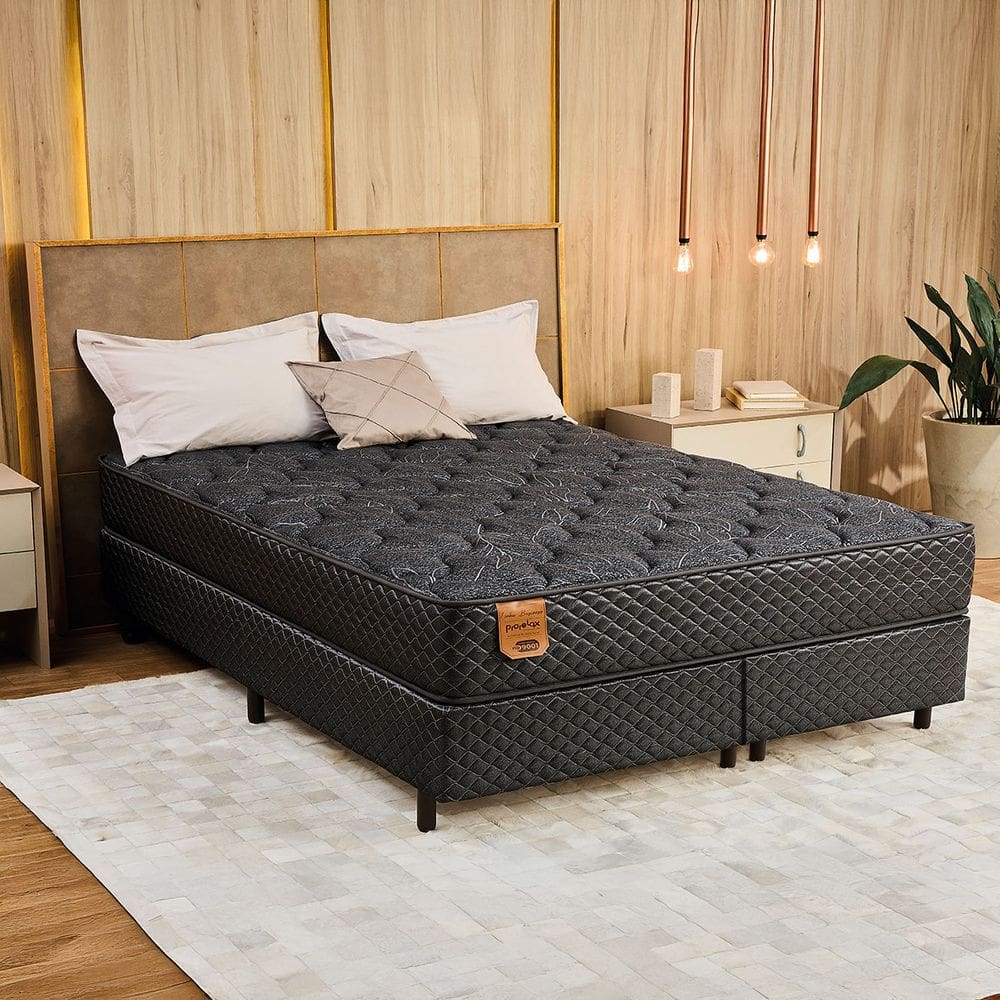 Cama Box Queen (Box + Colchão) 158X198X61 Pro Soft Bamboo Prorelax Molas Ensacadas Pillow Top Turn Free