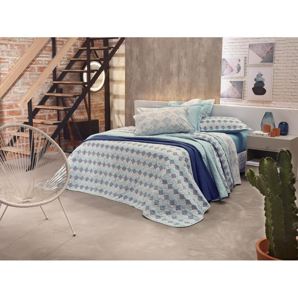 REEMBALADO: Colcha Solteiro Santista Prata Philip Algodão 150 Fios 2 Peças