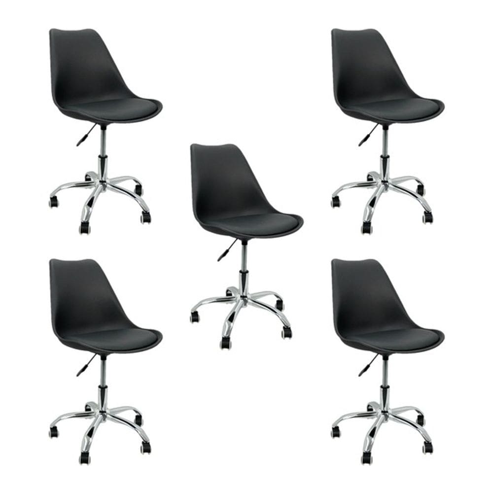 Kit 5 Cadeiras Tulipa Giratória, Home Office, Regulagem de Altura, Preto
