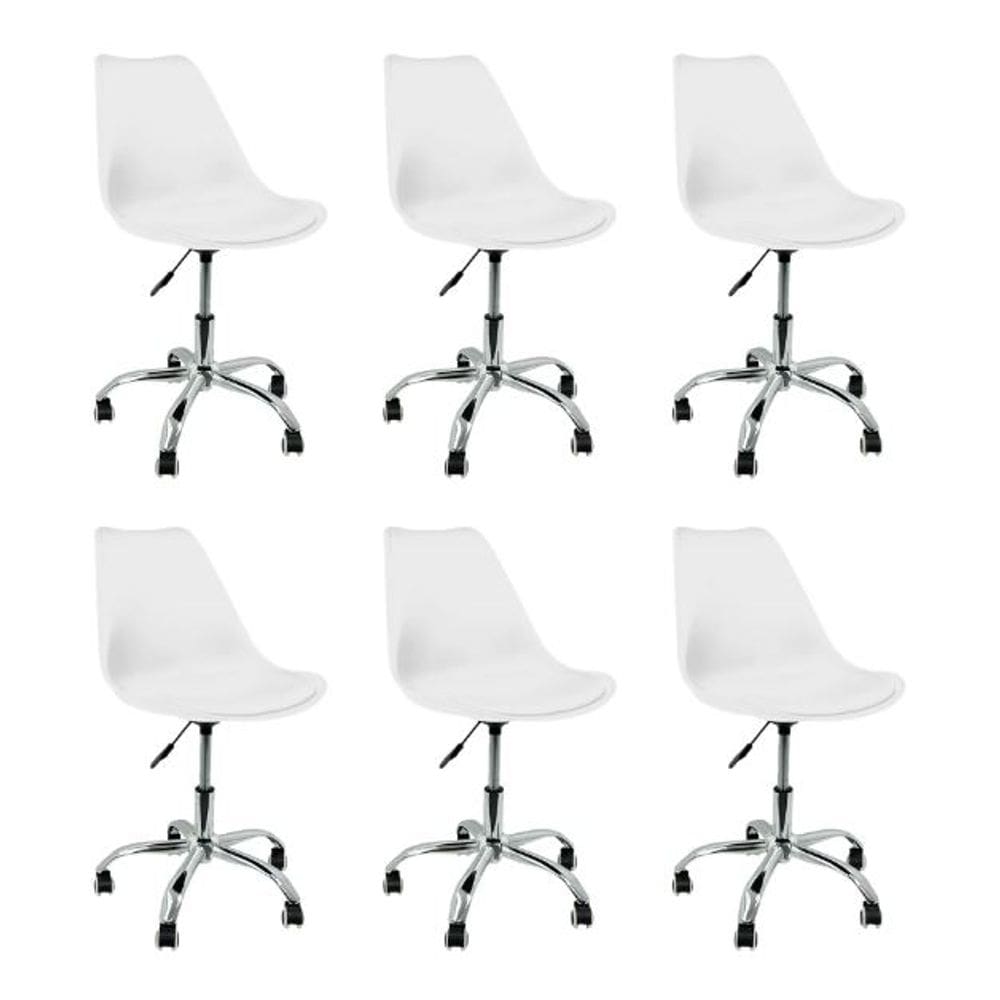 Kit 6 Cadeiras Luisa Saarinen Giratória, Home Office, Regulagem de Altura, Branco