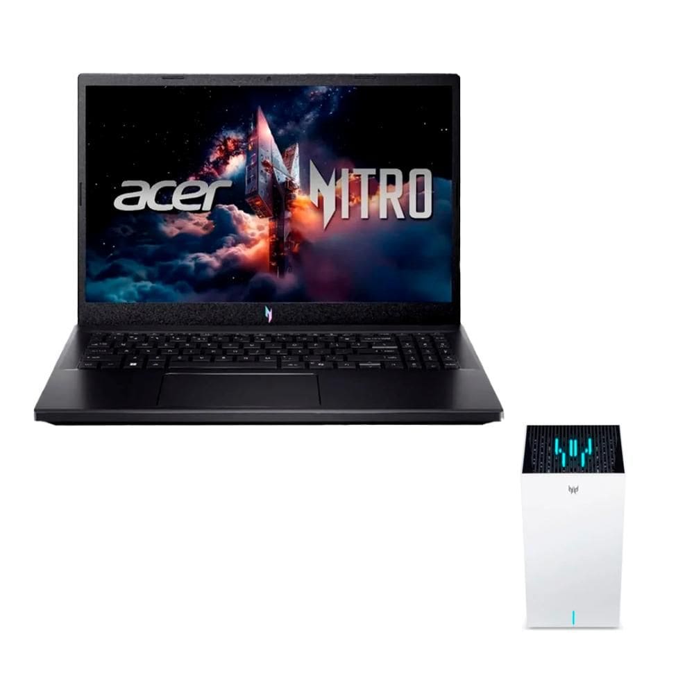 Notebook Gamer Acer Nitro V15 I5-13420H 8GB 512GB SSD RTX 3050 6GB Linux 15.6+ Roteador Gamer Acer Predator Connect T7 Wi-Fi 7 Tri Banf Mesh BE11000