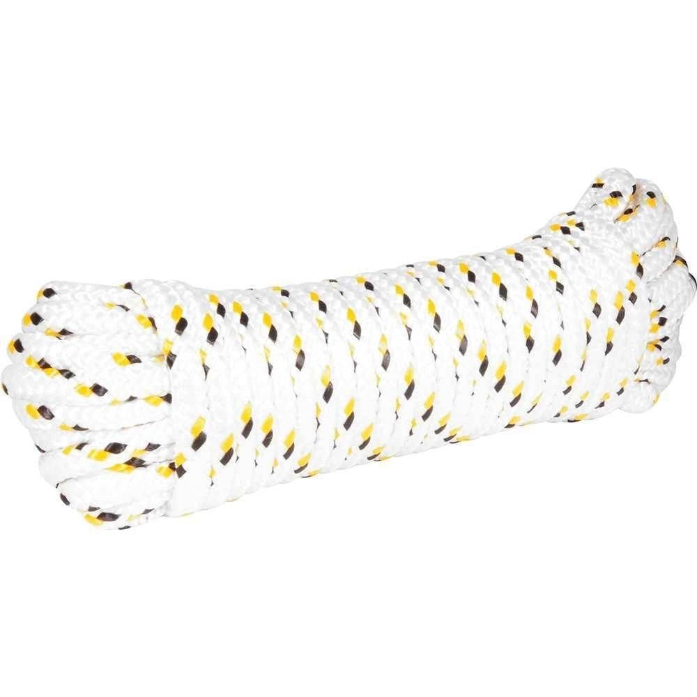 Corda Multifilamento Trançada 12,0 Mm X 20 M, Branca Detalhes Em Preto Amarelo, Cartela, Vonder