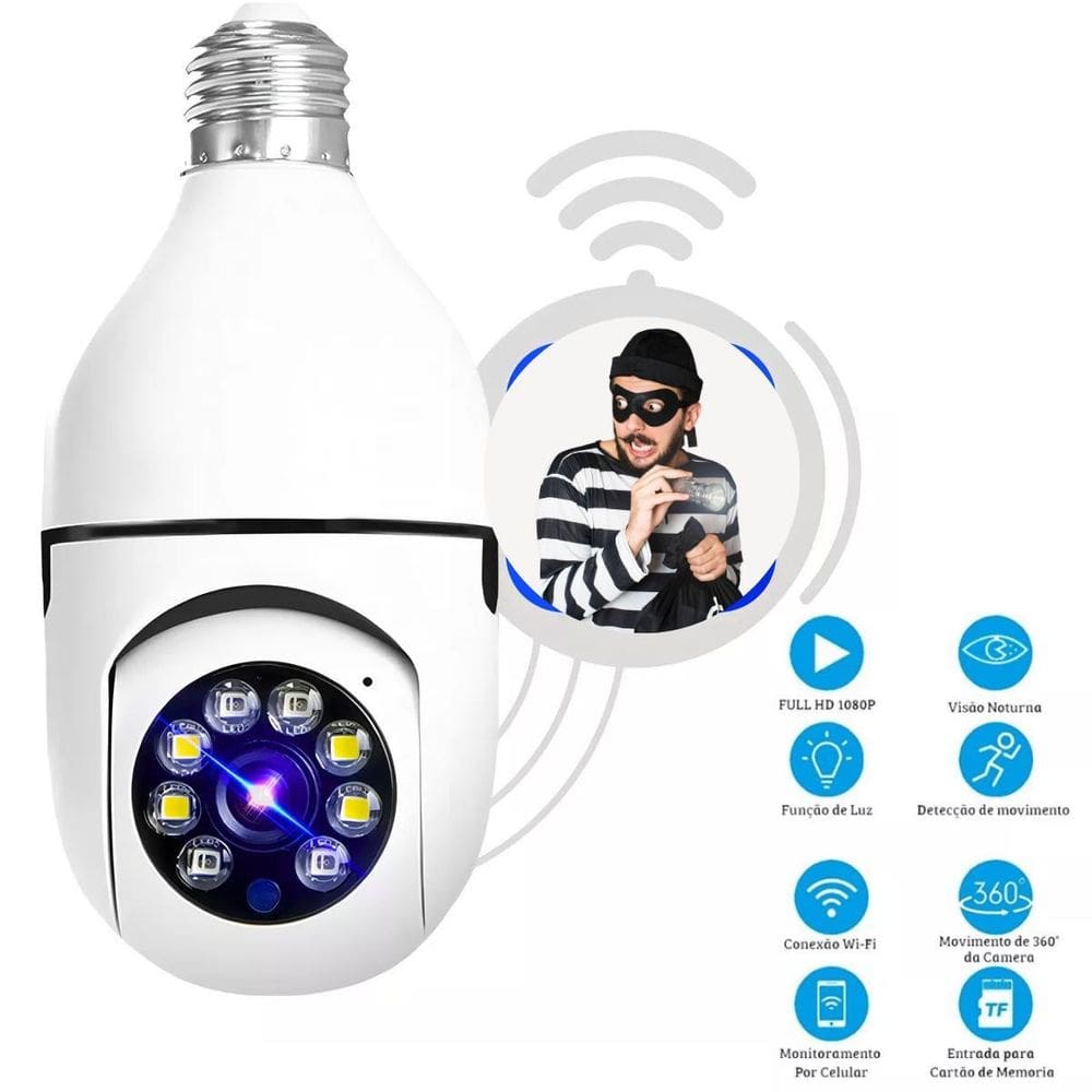 Câmera Wi-Fi Com Lente Olho De Peixe Com App Para Smartphone