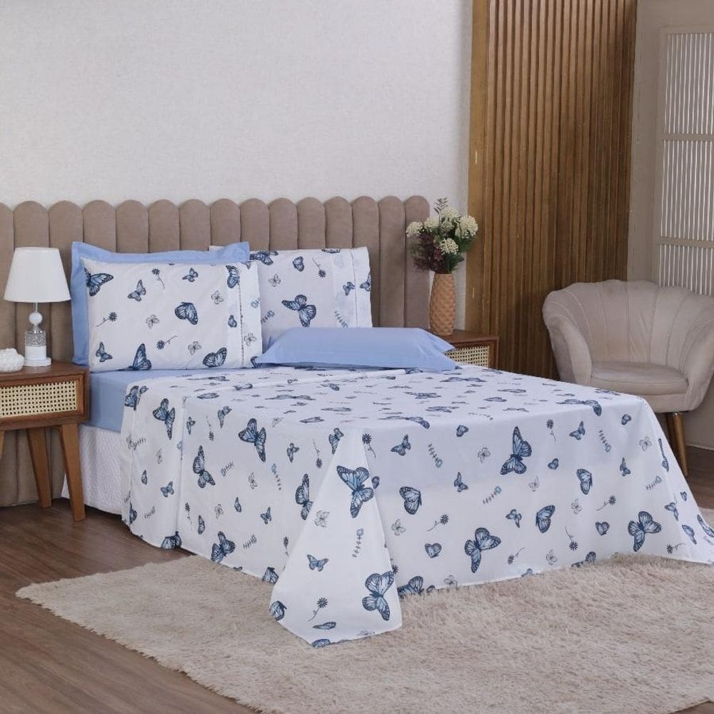 Jogo Cama Casal 4P Lençol + Fronha Esmeralda Percal 100%