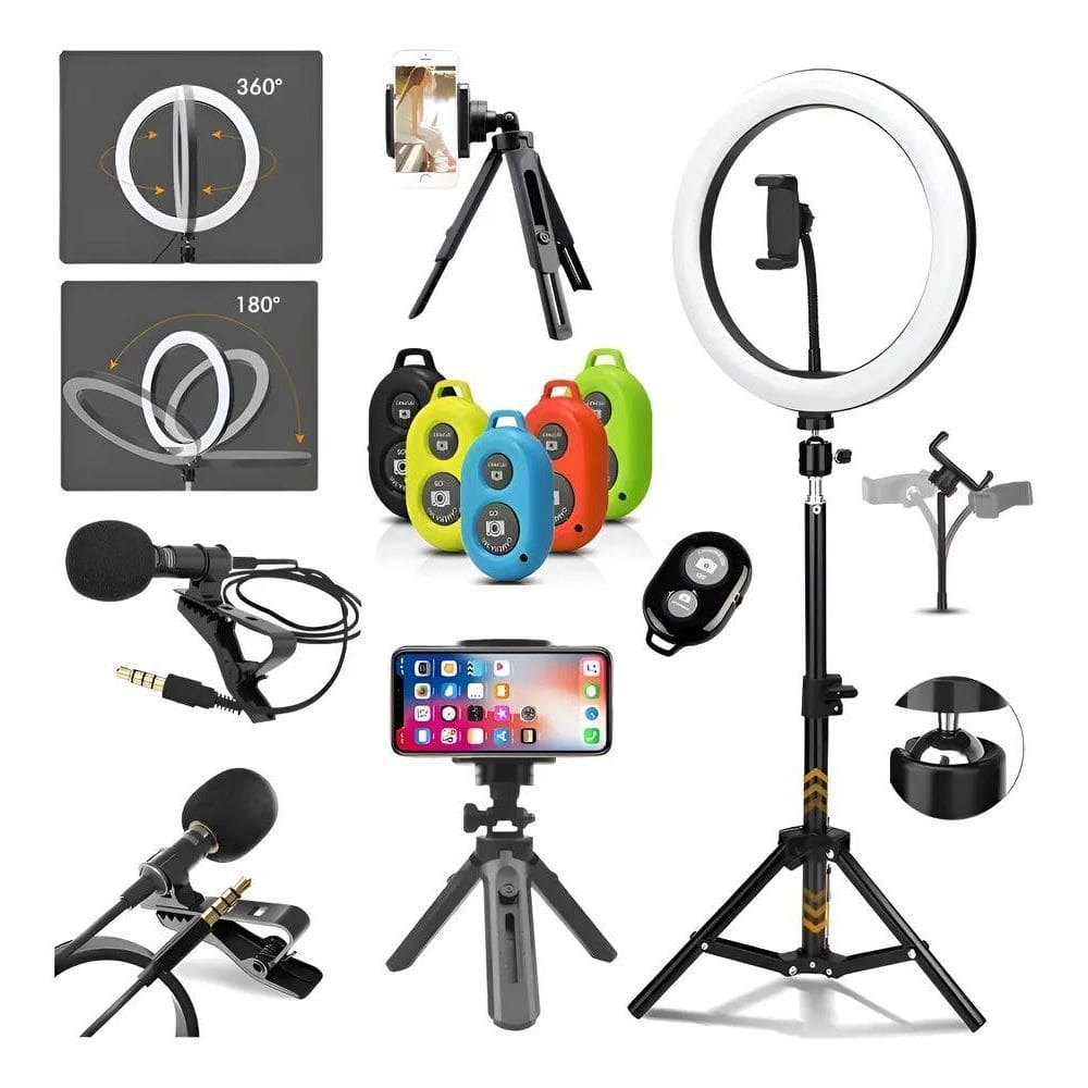 Kit Influencer: Ring Light 26Cm + Tripé 2.10M + Microfone La
