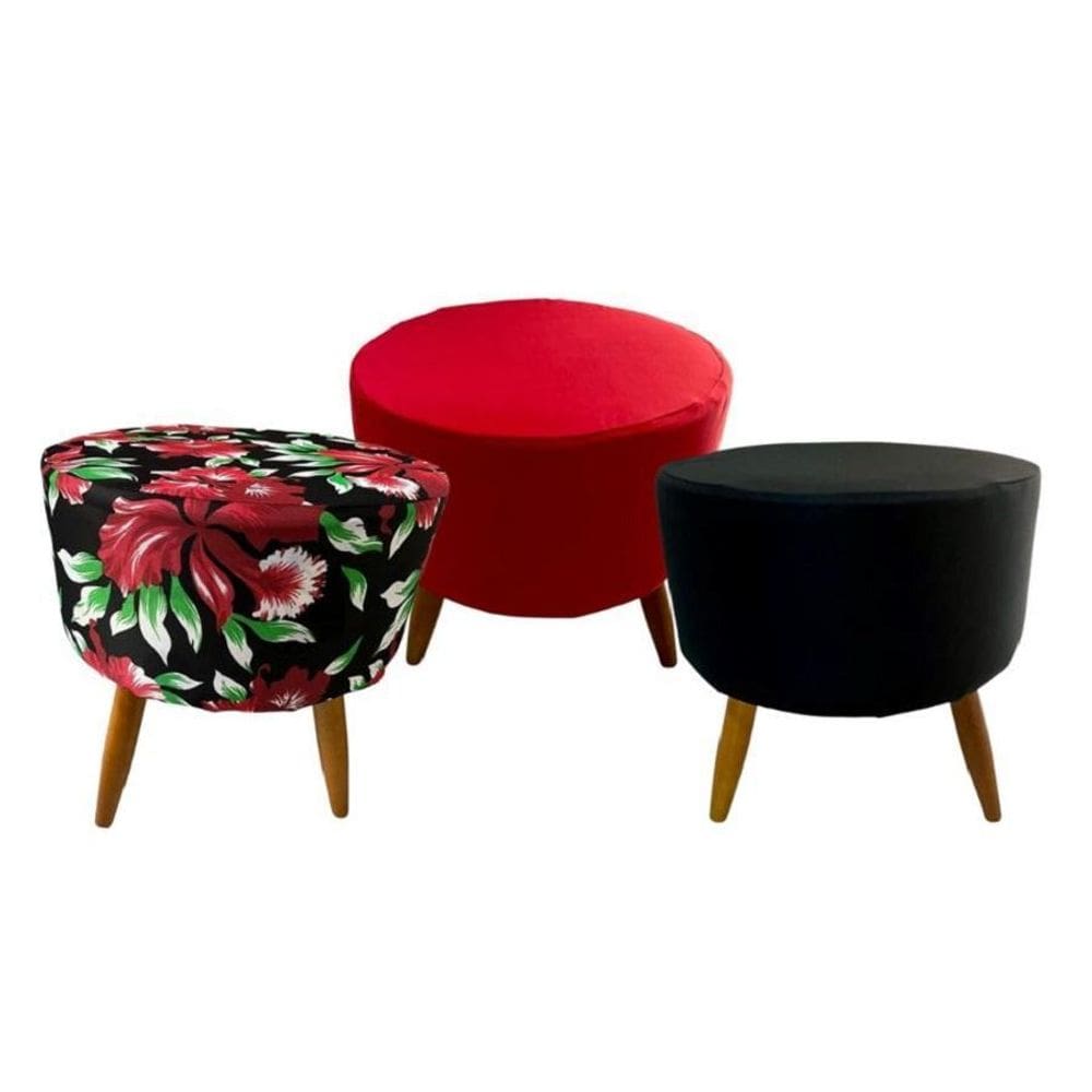 Kit 3 Peças Capa Puff Redondo Pé Palito Malha Com Elástico