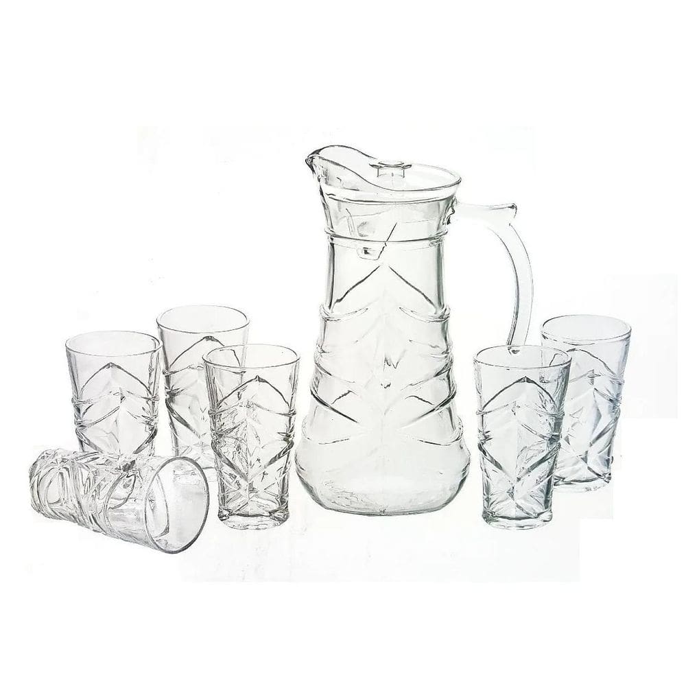 Jarra De Vidro Com 6 Copos Tampa Água 1800Ml Suco