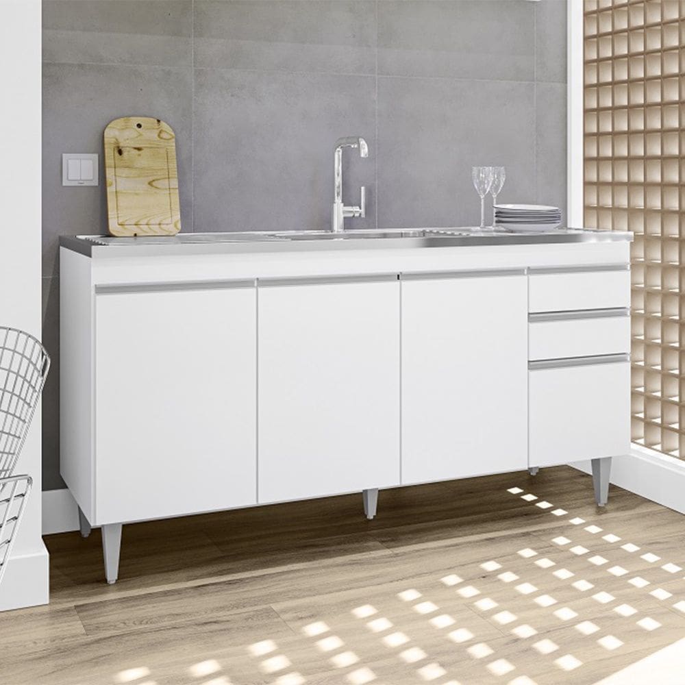 Balcão de Pia Lorena 160cm 4 Portas 2 Gavetas Branco Maderatto Móveis