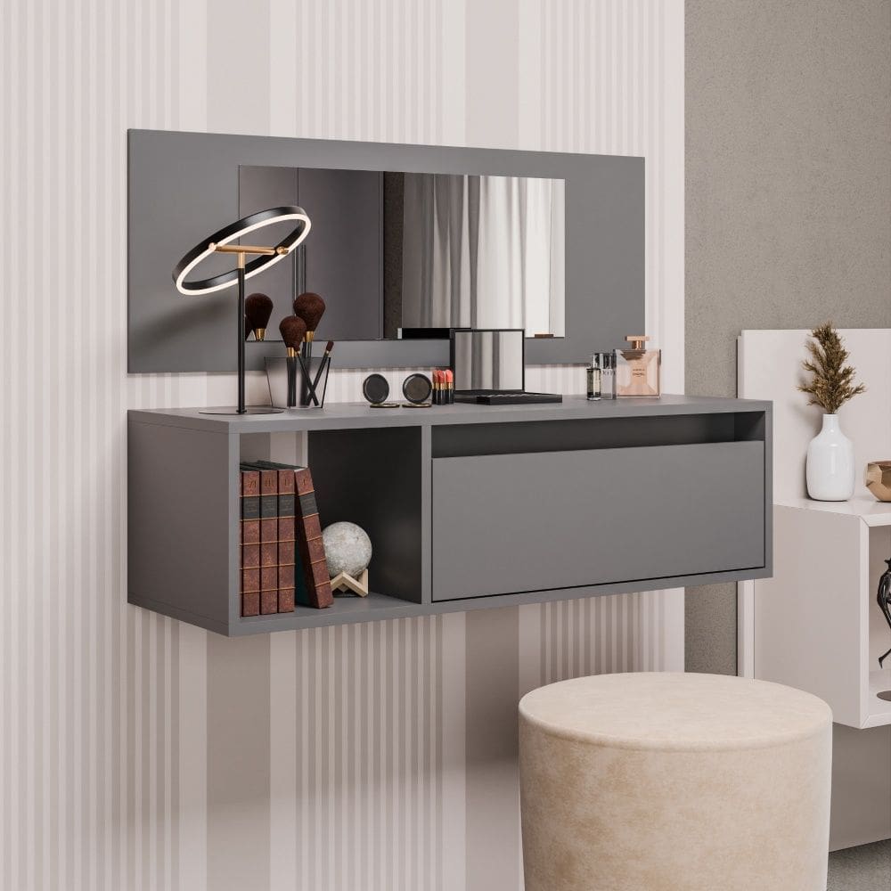 Penteadeira Camarim Suspensa Eva Grafite Maderatto Móveis