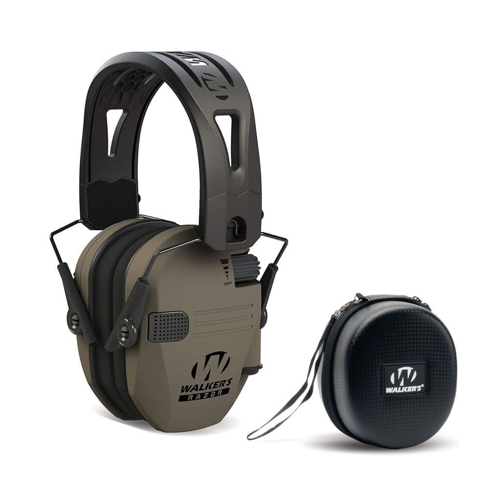 Protetor de ouvido Walker`s Razor Tacti-Grip com faixa de borracha e estojo