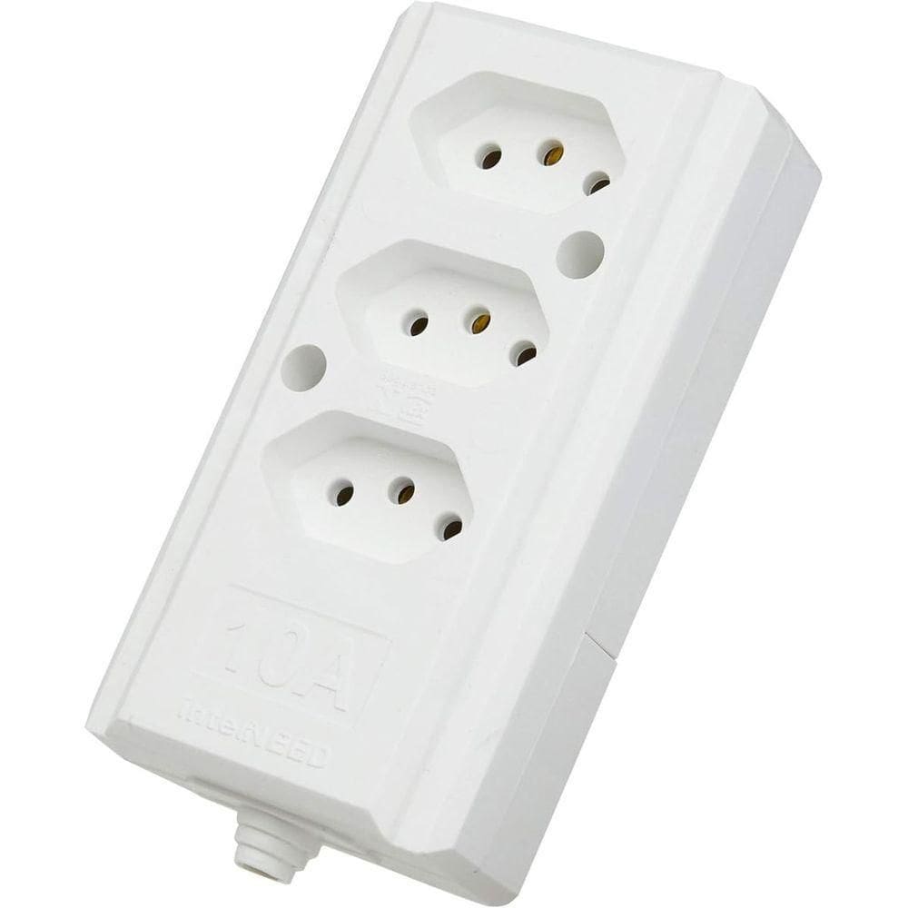 Tomada Barra Hercules 3 Tomadas Branca - Interneed