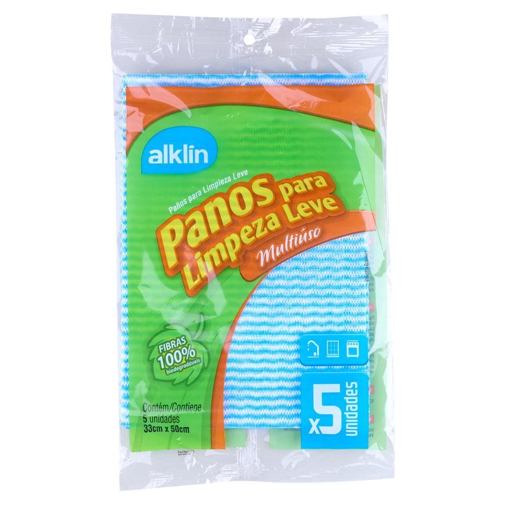 Conjunto 5 Panos de Limpeza 50x33cm Alklin Azul