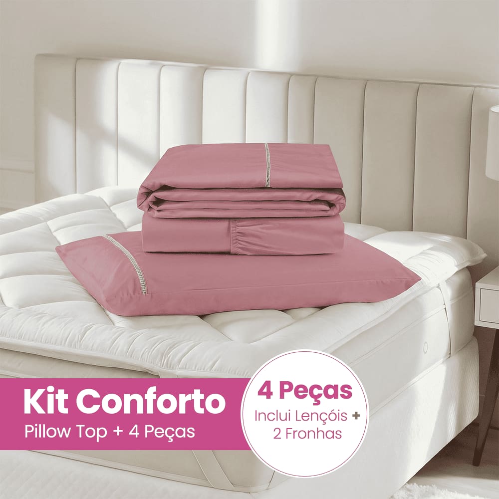 Kit Cama dos Sonhos Casa Dona 5 Peças Pillow Top Com Jogo de Lençol 400 Fios Premium Casa Dona