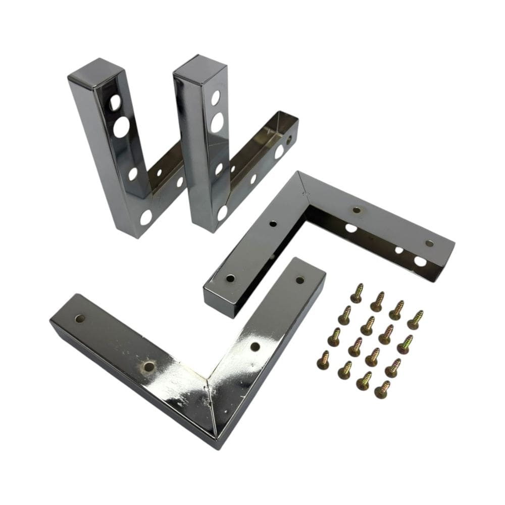 Kit 4 Pés Cromado Para Sofá Cantoneiras De Ferro C/ Parafuso