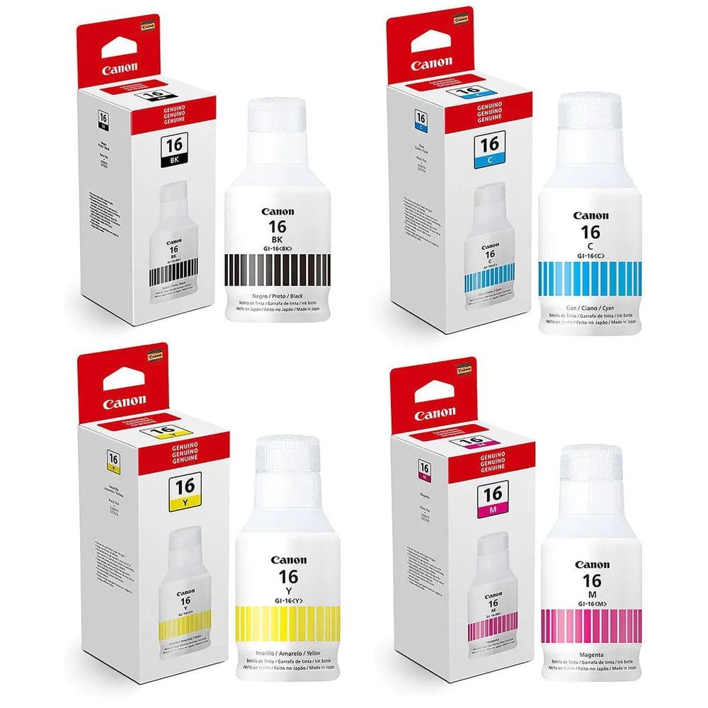 Kit De Tinta Pigmentadas 4 Cores Genuíno Canon Mega Tank Gi16 Gi-16 Gx6010 Gx7010 Gx5010 4 Cores autêntico