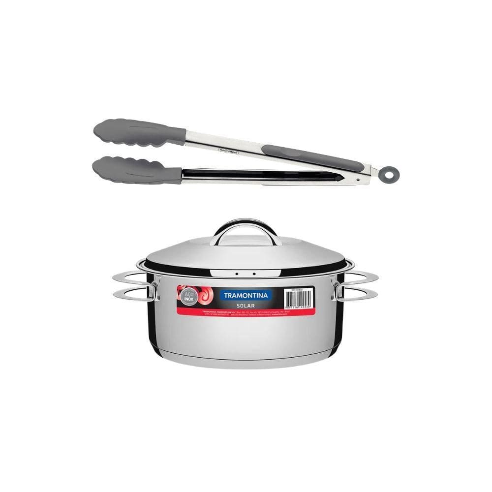 Kit Caçarola Aço Inox Solar 4,7 Litros Pit 1 + Pegador Térmico Moldê em Silicone 35 cm - Tramontina