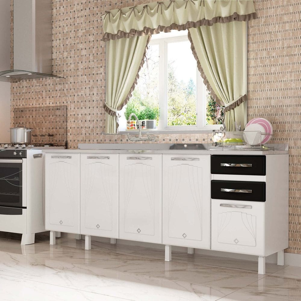 Balcão de Cozinha Aço 200cm para Pia Star New Branco/Preto