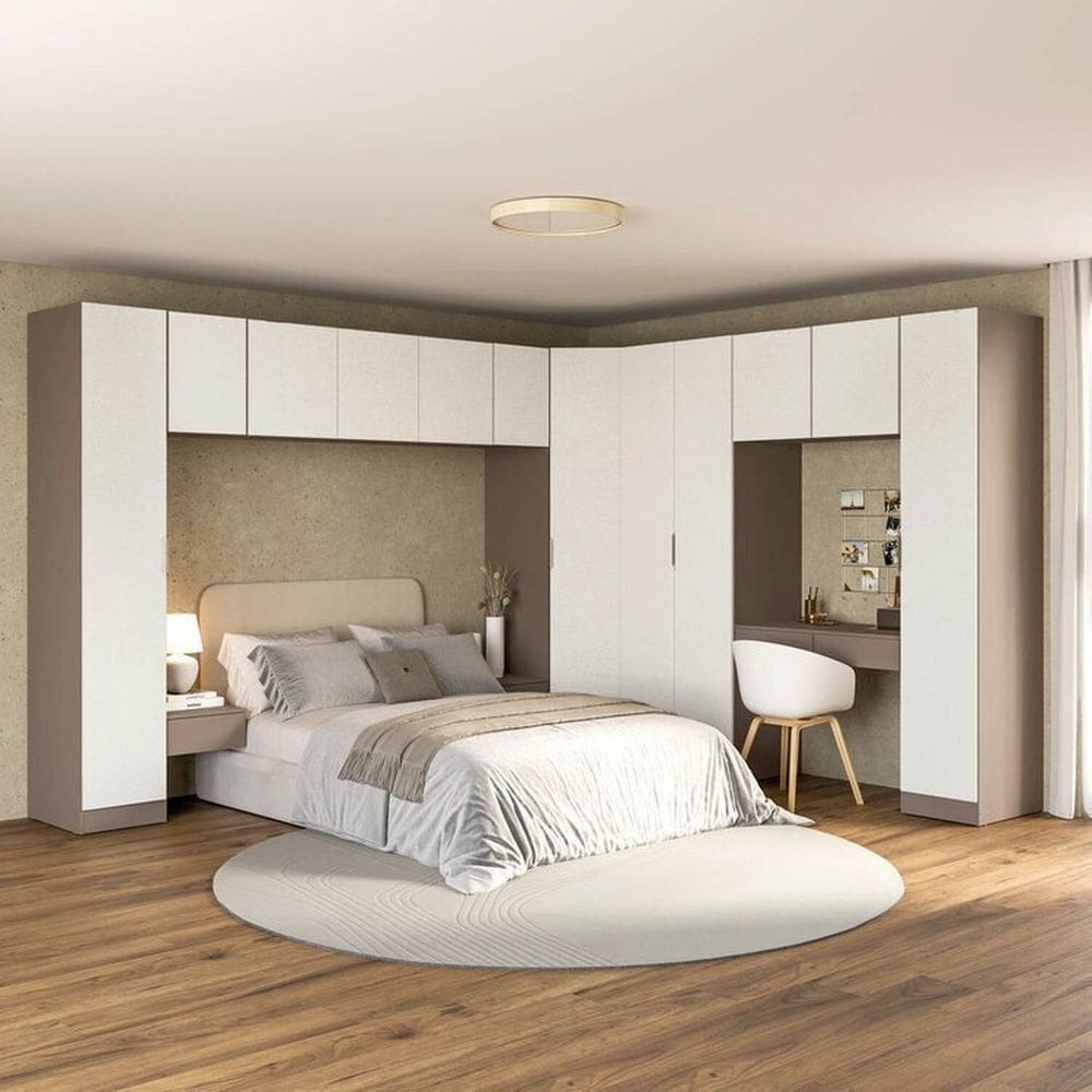 Guarda-roupa Modulado de Canto Obliquo 11 Peças 12 Portas Orion Cabecasa Madeiraoriginals Mocha/Linho