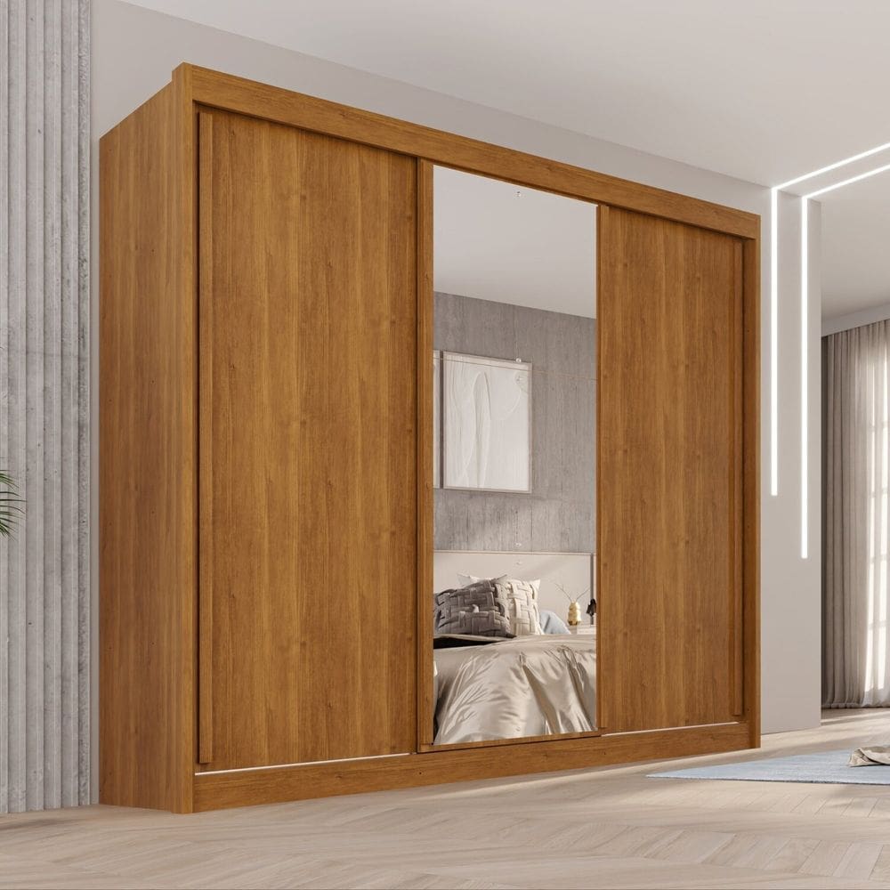 Guarda-roupa Casal com Espelho 3 Portas 4 Gavetas 100% Mdf Ipanema Cinamomo/ Off White